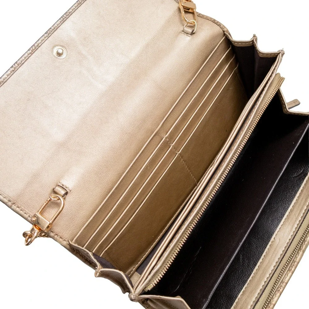 Gucci GG Monogram Metallic Gold Leather Wallet on Chain 269541 493075